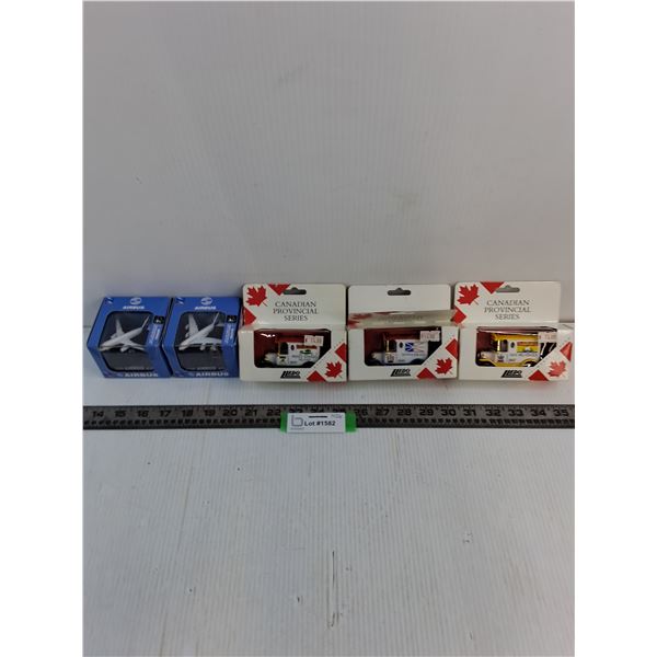 (5) In Box Die-Cast Toy Vehicles (Provincial Vans, Airbus)