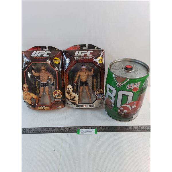 (2) Zuffa UFC Action Figures (Bas Rutten, Georges St.Pierre), Molson "Bubba" Empty Beer Keg