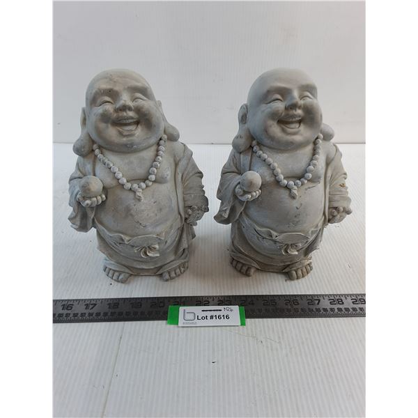 Pair of "Laughing Buddha" Chalkware Decor - 1 Damaged