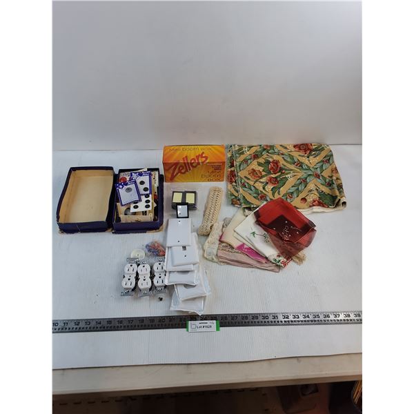 New Electrical Parts, Buttons, Sticky Back Mirrors, NOS Mini Boom Box, Doilies, Misc.