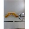 Image 1 : Wooden "Hockey Themed" Coat Rack/Trophy Shelf - 29" Length, Plastic Lamb Planter - PICK UP