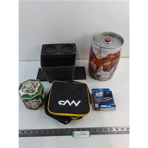 Vehicle Garbage Can/Drink Holder, Molson "Bubba" Empty Keg, Tin, Travel Pack, Star Wars Mini-Model