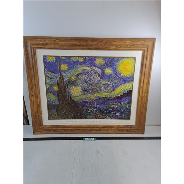 * Wood-Framed Reprint of Van Gogh "Starry Night" - 34" x 28" - Pickup Only