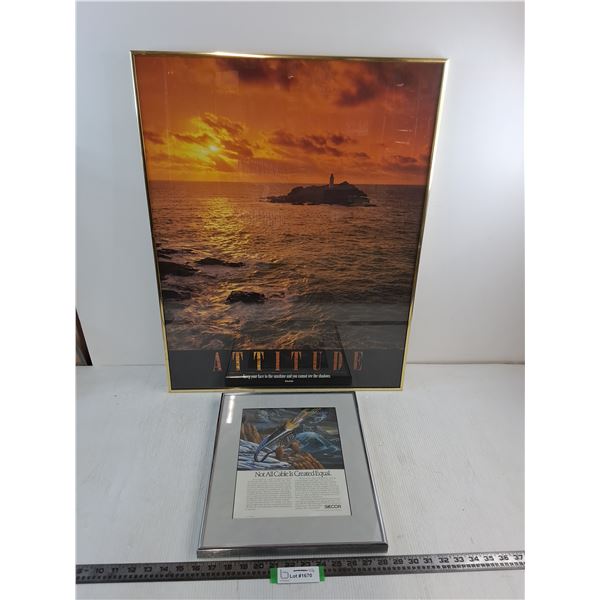 * (2) Metal-Framed Wall Decor (22" x 28" Attitude & 13" x 15" Siecor)