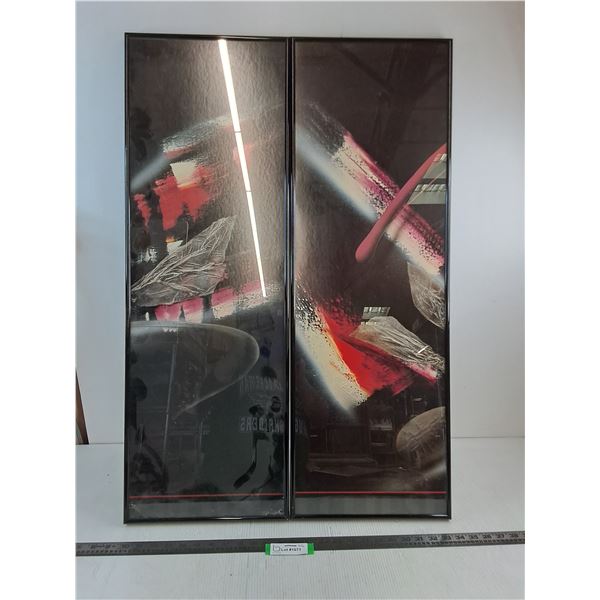 * Pair of Metal-Framed Wall Decor - 12" x 36" Each - Pickup Only