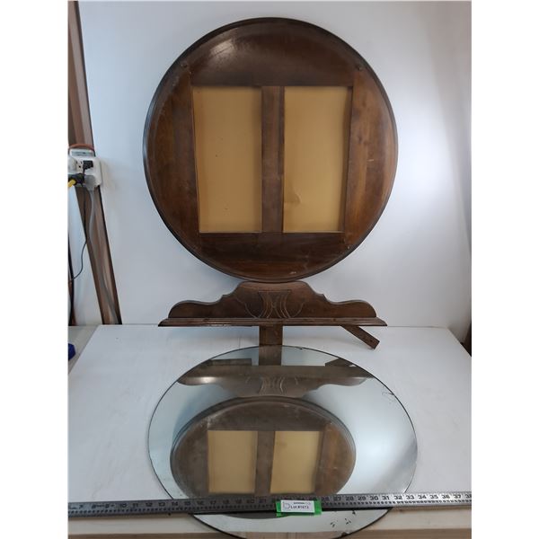 * Vintage Wooden Dresser Mirror Base w/Unattached Mirror  - 26" Dia x 33" Height - Pickup Only