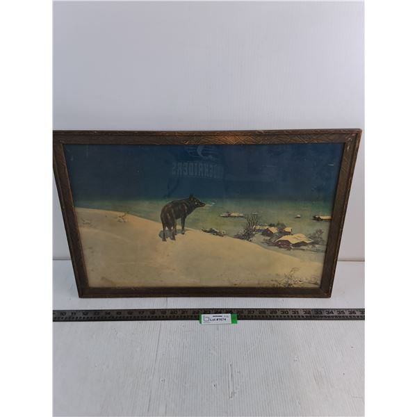 Vintage Wood-Framed "Lone Wolf" Wall Decor - 24" x 16"