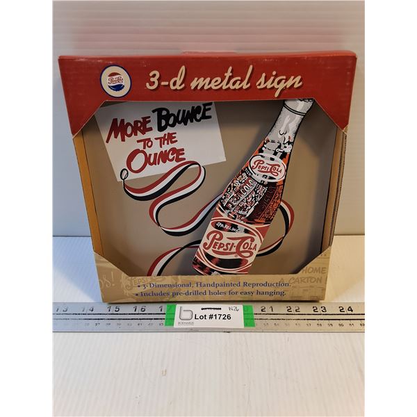Pepsi Cola 3-D Metal Sign-9"x9"