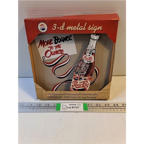 Pepsi Cola 3-D Metal Sign-9"x9"