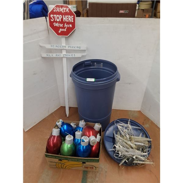 * Roller Garbage Can, Icicle String Lights - Tested, (11) Display Bulbs, Santa Stop Sign - PU Only