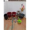 Image 1 : * Assorted Planter Pots, Garden Decor & Tools, Weiner Roast Sticks, Garbage Can - Pickup Only