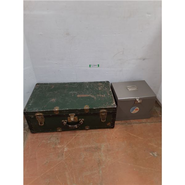 * Vintage 'Monarch Luggage' Metal Trunk - 27x15.5x9.5", Metal File Box - Pickup Only