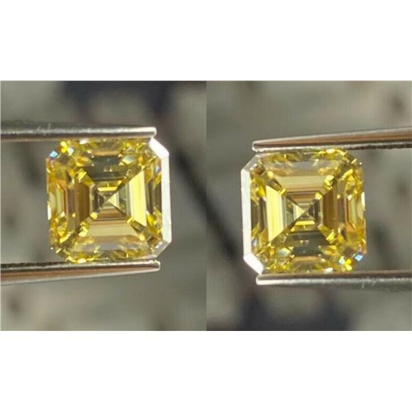 Asscher Cut Lab Created Yellow Diamond Pair
