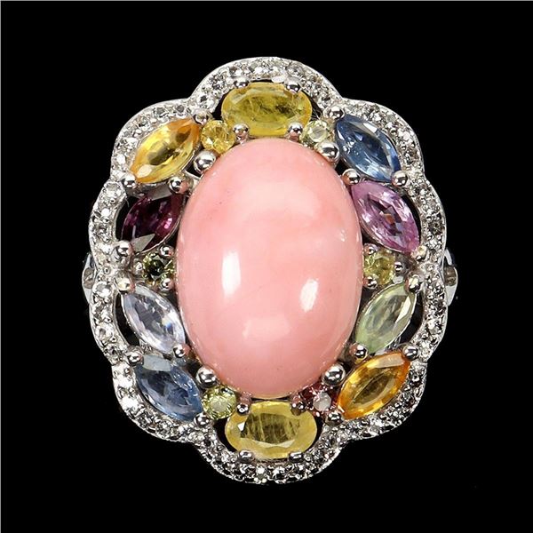 Natural Pink Opal & Sapphire Ring
