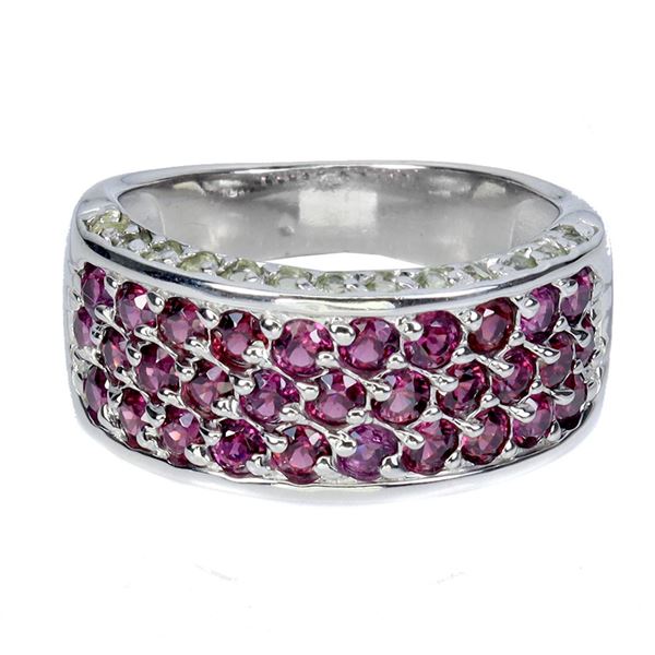 Natural Rhodolite Garnet  Peridot Ring