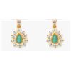 Image 1 : Gold & Lab Diamond & Natural Colombian Emerald Earrings