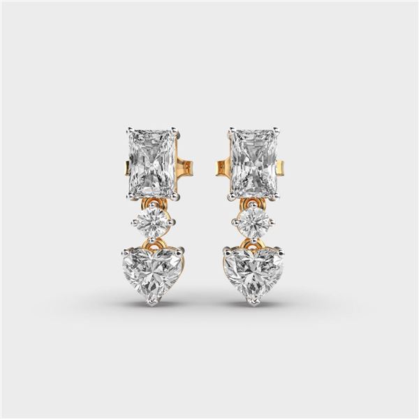 Gold & White Diamonds 10 Cts Hearts Drop Earrings