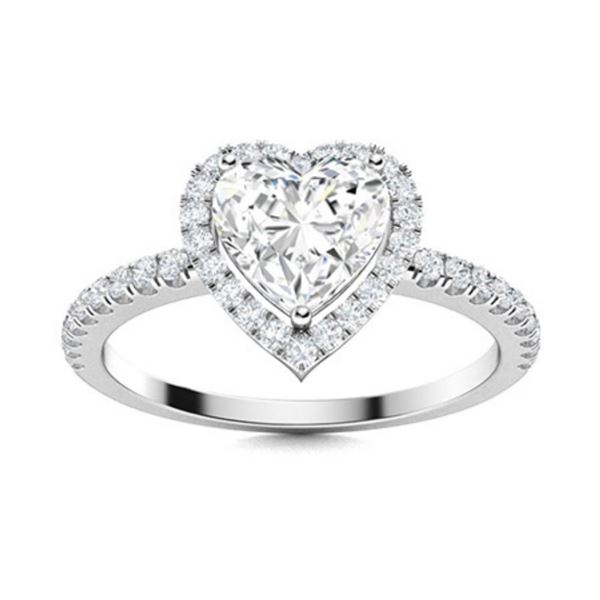 Gold & Heart White Diamond 3 Cts Ring - E/VVS