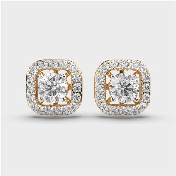 Gold & White Diamond 2 Cts Ear Studs