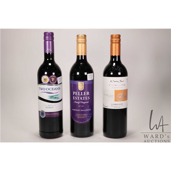 Pellier Estate/ Cabernet Sauvignon/ 750ml/ 12.5% ABV, Two Oceans/ 2018/ Shiraz/ 750ml/ 13.5% ABV and