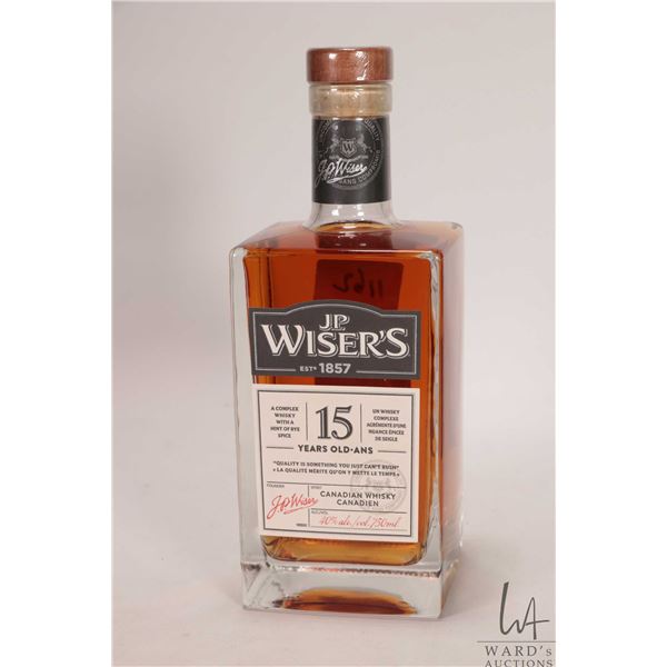 J.P. Wiser's/ 15 Year-Old/ Canadian Whisky/ 750ml/ 40% ABV Note: Alcohol cannot be insured by any co
