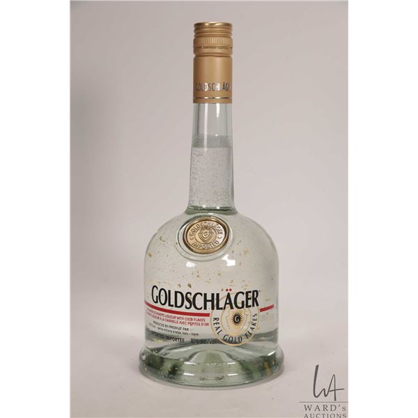 Goldschlager/ Cinnamon Schnapps Liqueur with gold flakes/ 750ml/ 40% ABV Note: Alcohol cannot be ins