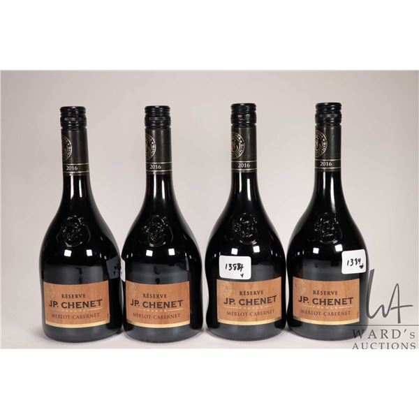 Four bottles of JP. Chenet/ Merlot-Cabernet/ 2016/ 750ml/ 13.5% ABV Note: Alcohol cannot be insured 