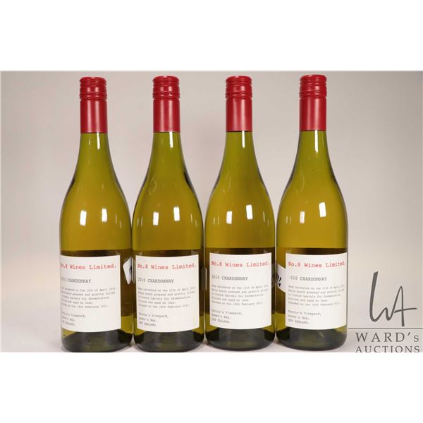 Four bottles of No. 8 Wines Limited/ 2010/ New Zealand Chardonnay/ 750ml/ 13.8% ABV Note: Alcohol ca