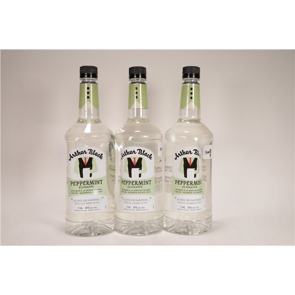 Four bottles of Arthur Blacks/ Peppermint Schnapps/ 1.14 ltrs./ 16% ABV Note: Alcohol cannot be insu