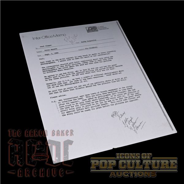 AC/DC - 1980 Atlantic Records Inter-Office Memo "Fax" File Copy - 3489