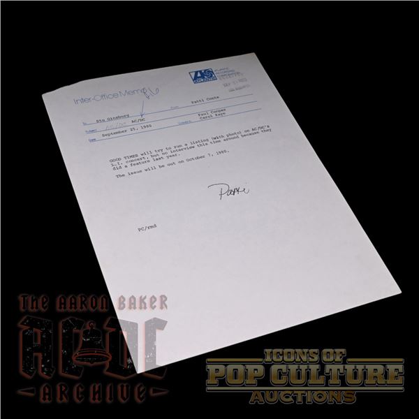 AC/DC - 1980 Atlantic Records Inter-Office Memo File Copy - 3488