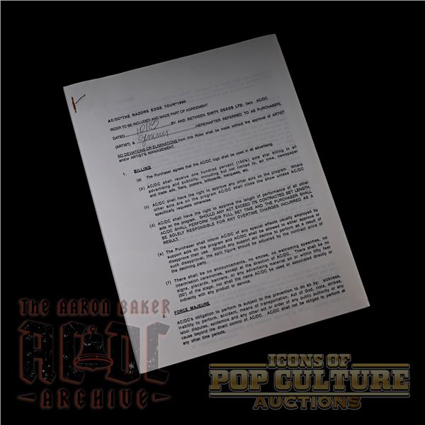 AC/DC - “The Razors Edge Tour” 1990 Concert Agreement and Rider - 2173