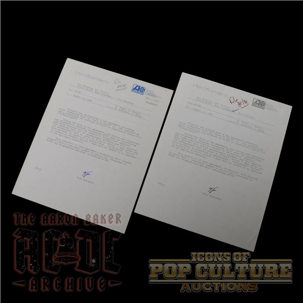 AC/DC - 1980 “Back in Black” Agreement Inter-Office Memo Set - 1902