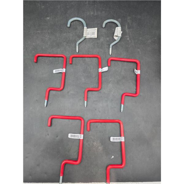 7 Coated Metal Screw Hooks with Red and Gray Finishes