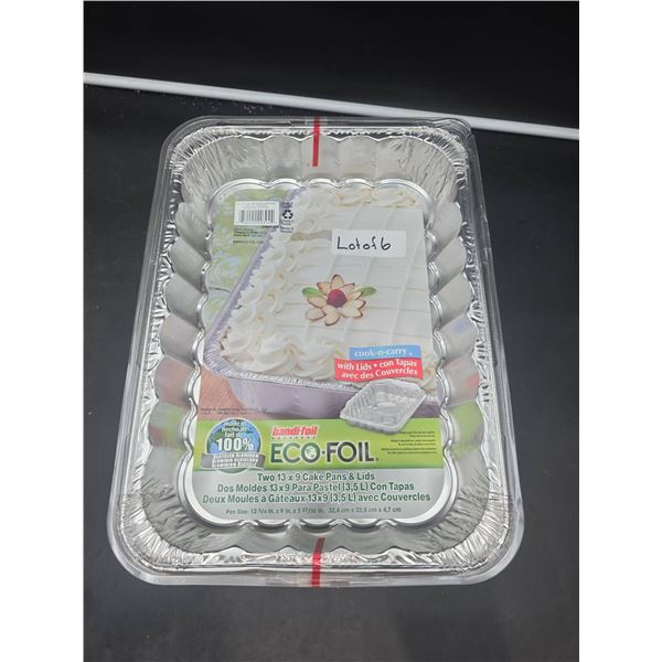 Lot of 6, 2 pc  Handi-Foil Eco-Foil Cake Pans with Lids 13×9