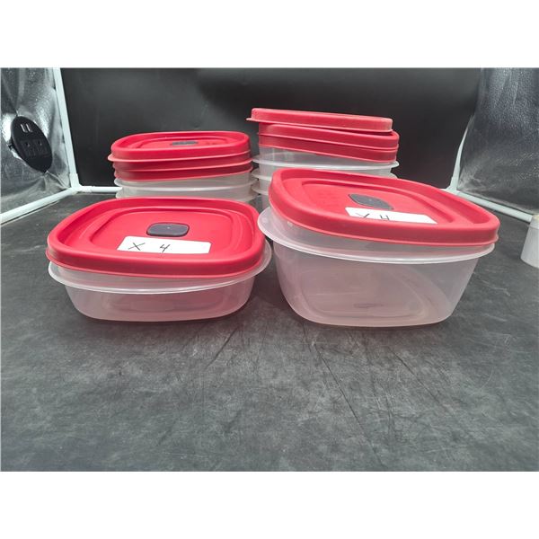 8 Plastic Food Storage Containers with Red Lids – 2 Sizes