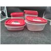 Image 1 : 8 Plastic Food Storage Containers with Red Lids – 2 Sizes