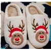 Image 1 : Reindeer Slippers With Gingerbread Themed Textile, White, Size 38-39