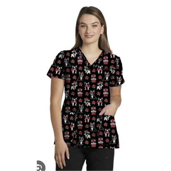 White Cross Boston Ladies Boston Holiday Christmas Print Scrub Top Size Large