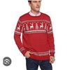 Image 1 : Red Festive Sweater With Reindeer And Tree Pattern, M