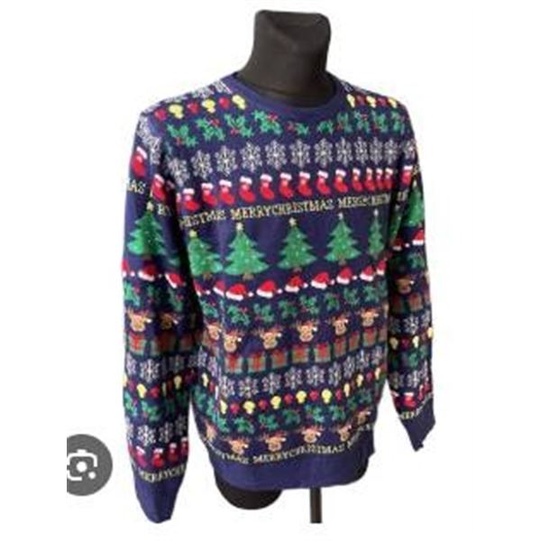 XXL Blue Christmas Sweater With Light-Up Feature and Instruction Card