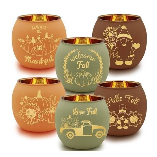 SHMILMH Candle Holders Set of 6 Glass Votive Tealight Candle Holder for Fall