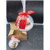 Image 3 : Lot of 2 Mini Package Ornament Balls with Red Ribbon and Snow Filling