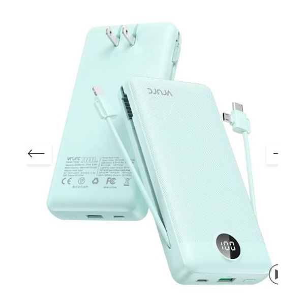 VRURC 20000mAh Power Bank with Model T2046 and Charging Cables