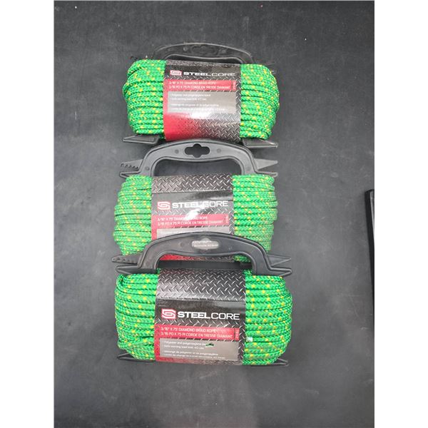 Steelcore 3/16″ x 75′ Diamond Braid Rope, Polyester and Polypropylene Blend (Set o