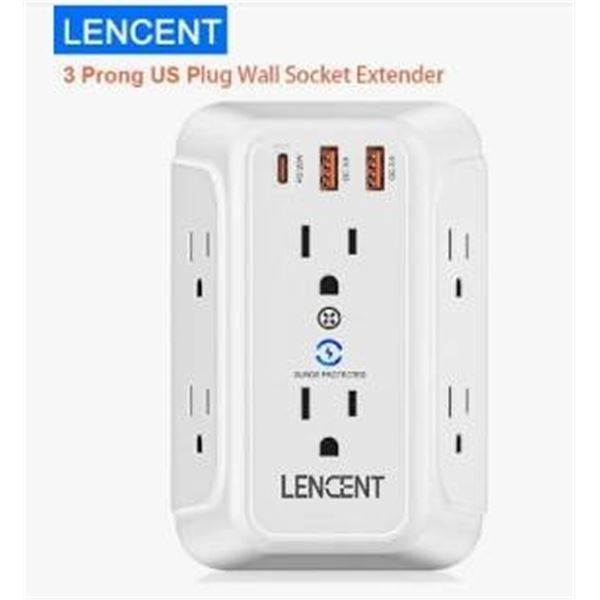 LENCENT USB Wall Charger with 3 USB Ports and 6 AC Outlets
