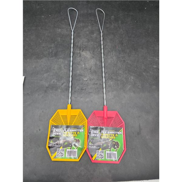 Lot of 2 Knock Down Heavy Duty Fly Swatters With Metal Handles