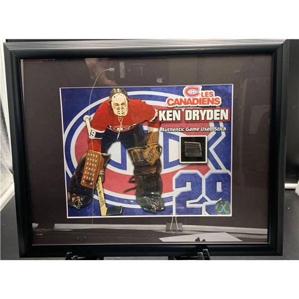 Framed Ken Dryden Autographed Memorabilia with Game-Used Stick Piece 12.5″ x 15″