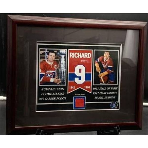 Framed Maurice ‘Rocket’ Richard Memorabilia Display with Forum Seat Piece 12.5[x=#