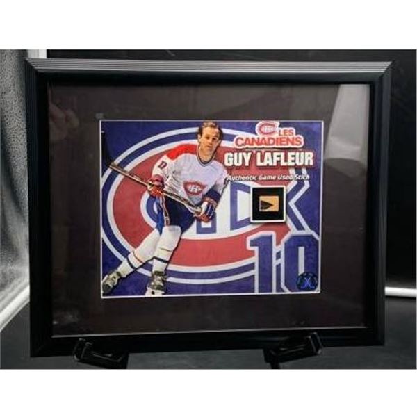Guy Lafleur #10 – Framed Collector Picture with Game-Used Stick Piece, 12.5 x 15 in.